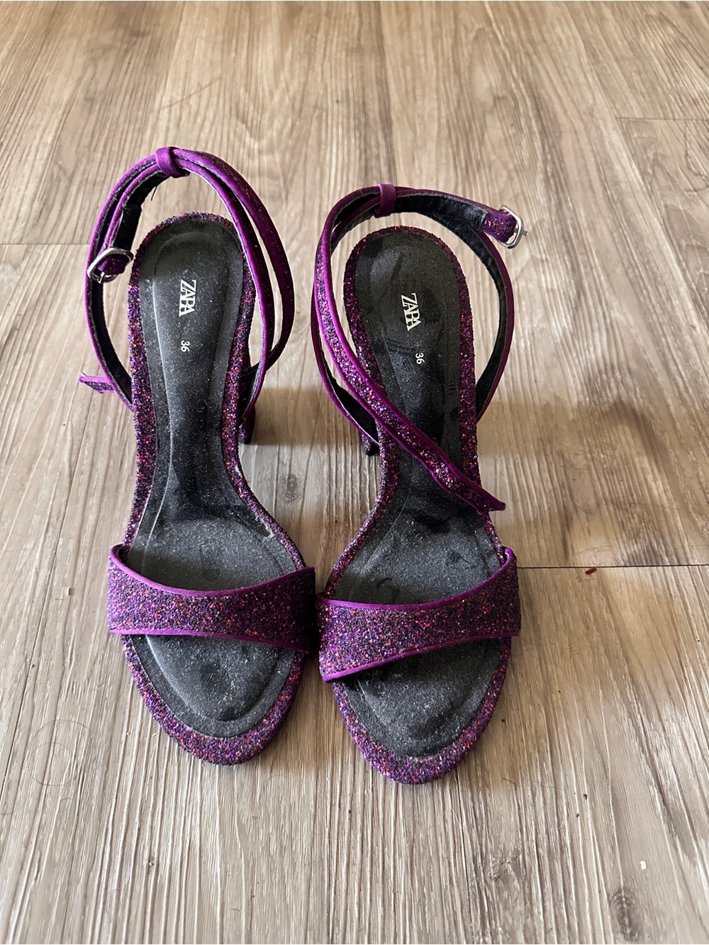 Zara Purple Glitter Strappy Heels